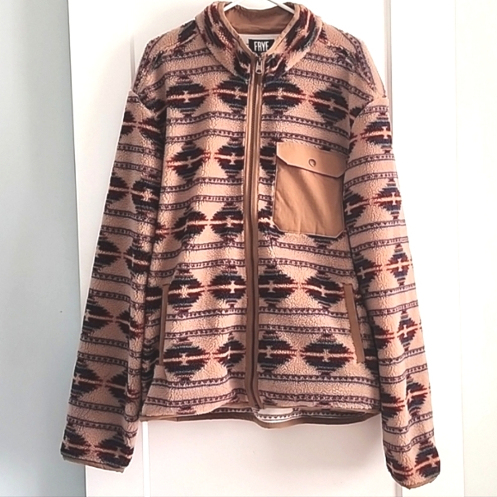 NWT FRYE Co. Mens Tigers Eye Fleece Aztec Print Zip Jacket size XXL
